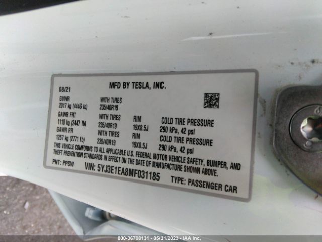 5YJ3E1EA8MF031185 Tesla Model 3 Standard Range Plus