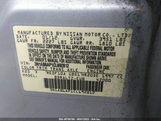 2012 NISSAN SENTRA 2.0 SR VIN: 3N1AB6AP1CL692812