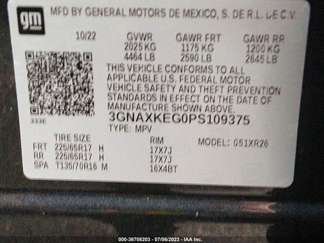 Chevrolet EQUINOX LT 2023 3GNAXKEG0PS109375 Image 9