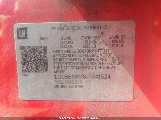 Chevrolet CRUZE LT 2018 1G1BE5SM8J7241524 Image 10