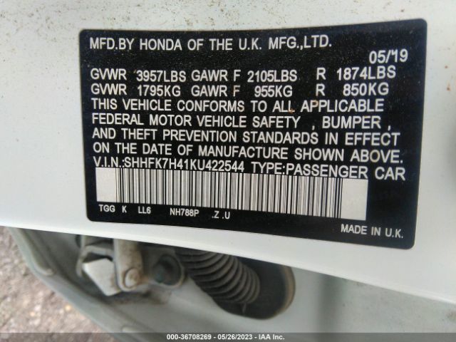 SHHFK7H41KU422544 Honda Civic Hatchback Sport