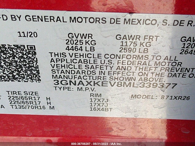 Chevrolet EQUINOX LT 2021 3GNAXKEV8ML339377 Image 9