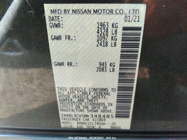 1N4BL4CV5MN348485 Nissan Altima 2.5 Sr