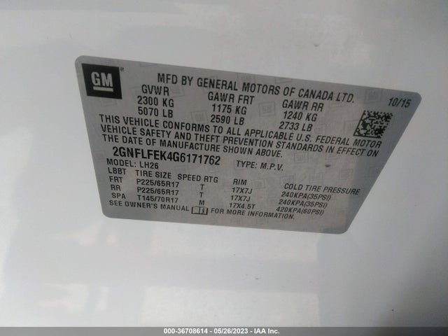 2016 CHEVROLET EQUINOX LT VIN: 2GNFLFEK4G6171762