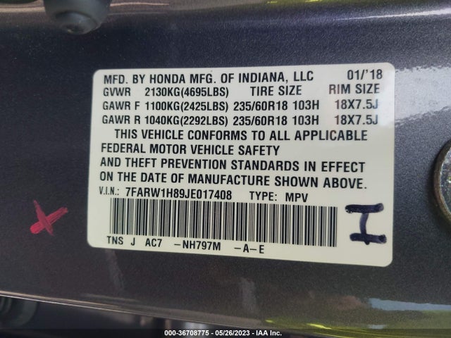 Honda Cr-v Ex-l 2018 7FARW1H89JE017408 Image 9