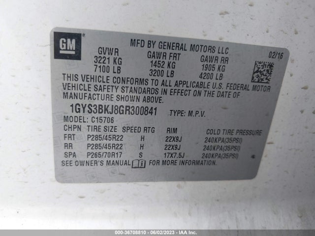 1GYS3BKJ8GR300841 Cadillac Escalade Luxury Collection