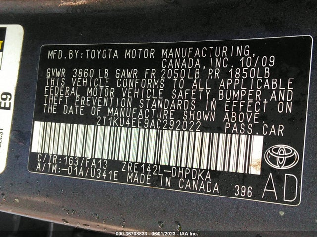 2010 TOYOTA MATRIX VIN: 2T1KU4EE9AC292022