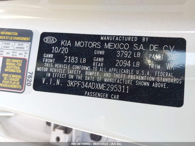2021 KIA FORTE GT LINE VIN: 3KPF34ADXME295311