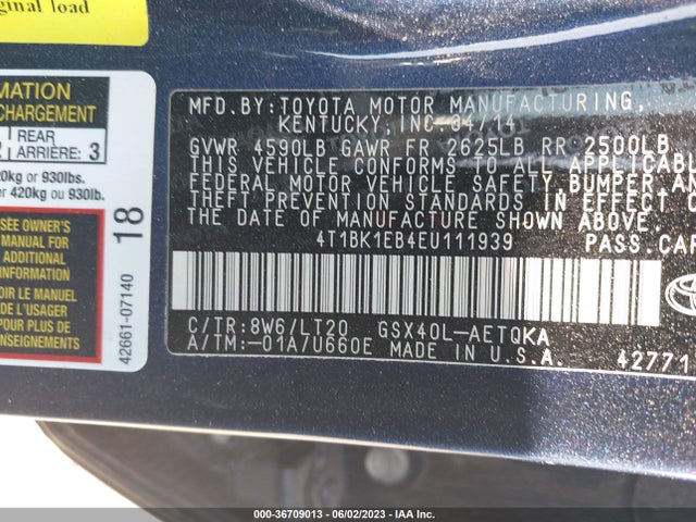 Toyota AVALON XLE 2014 4T1BK1EB4EU111939 Image 11