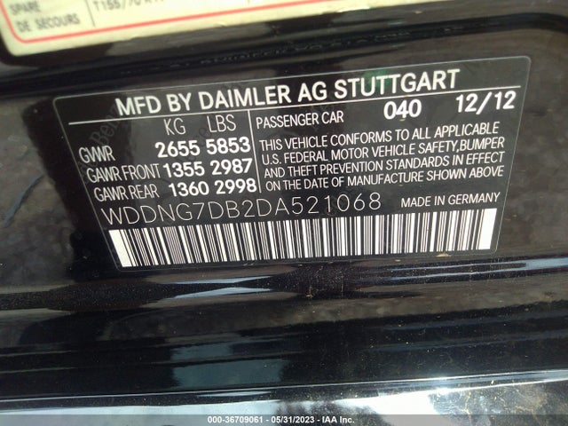 2013 MERCEDES-BENZ S-CLASS S 550 VIN: WDDNG7DB2DA521068
