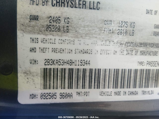 2008 DODGE CHARGER R/T VIN: 2B3KA53H48H119344