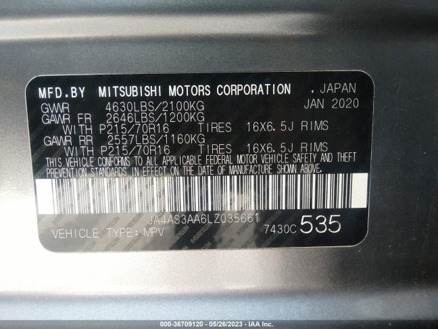 JA4AS3AA6LZ035661 Mitsubishi Eclipse Cross Es