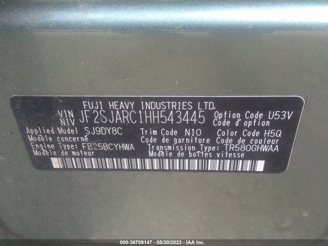 2017 SUBARU FORESTER LIMITED VIN: JF2SJARC1HH543445