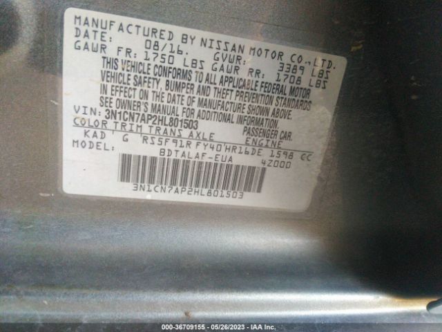 3N1CN7AP2HL801503 Nissan Versa Sedan S