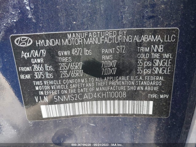 Hyundai Santa Fe Se 2019 5NMS2CAD4KH110008 Image 10