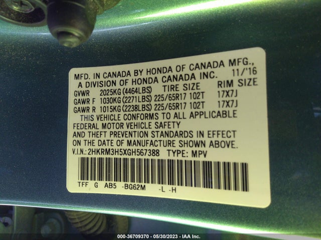 Honda CR-V EX 2016 2HKRM3H5XGH567388 Image 10