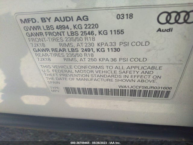 WA1JCCFS6JR031606 Audi Q3 Premium Plus
