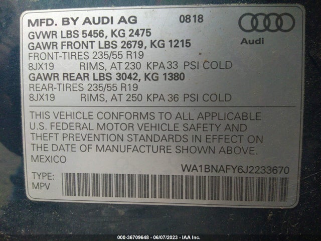 WA1BNAFY6J2233670 Audi Q5 Premium Plus