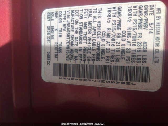 JN8AS5MT7EW615783 Nissan Rogue Select S