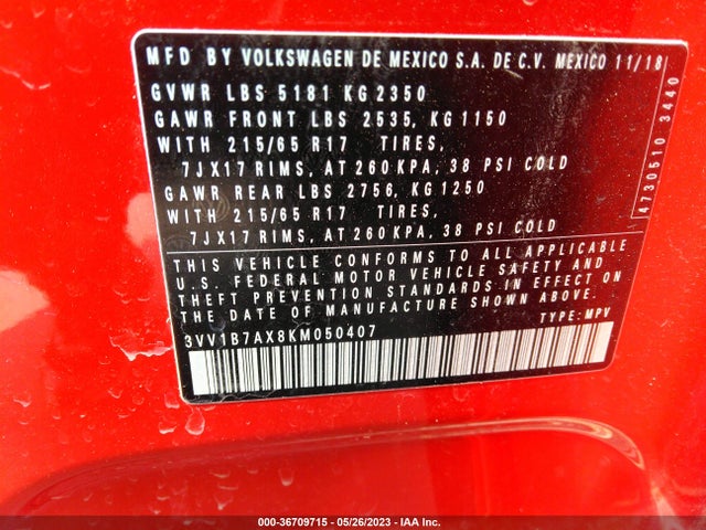 3VV1B7AX8KM050407 Volkswagen TIGUAN S