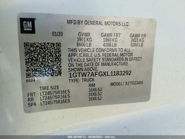 1GTW7AFGXL1183292 GMC SAVANA CARGO VAN