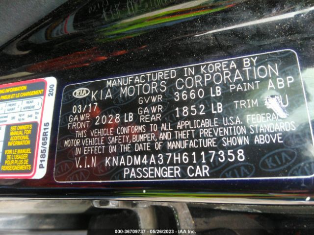 KNADM4A37H6117358 KIA RIO LX