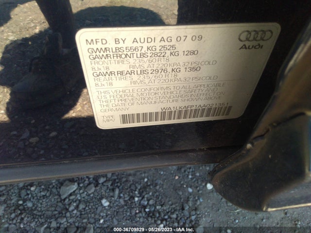 2010 AUDI Q5 PREMIUM PLUS VIN: WA1LKAFP1AA021351