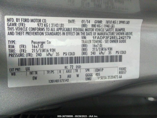 1FADP3F28EL242179 Ford FOCUS SE