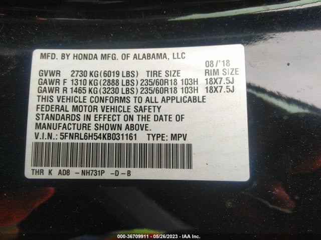 Honda ODYSSEY EX 2019 5FNRL6H54KB031161 Image 9
