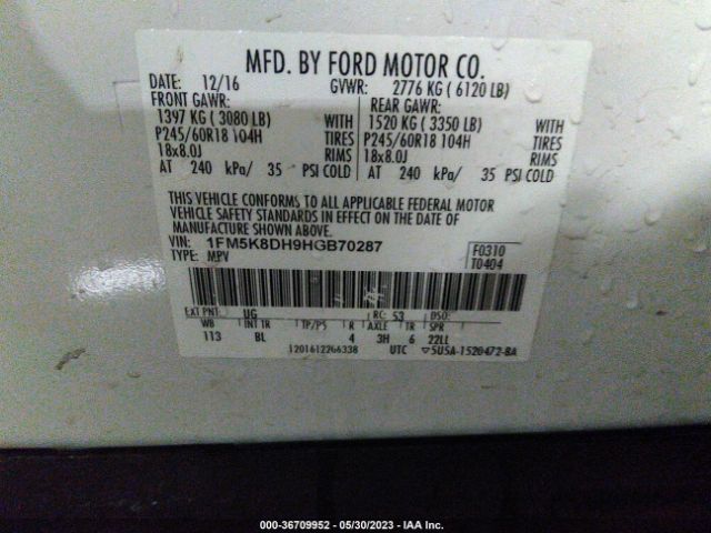 1FM5K8DH9HGB70287 Ford EXPLORER XLT