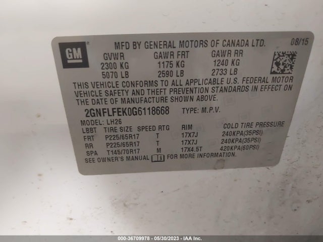 Chevrolet EQUINOX LT 2016 2GNFLFEK0G6118668 Image 10