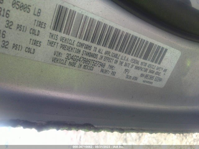 2009 DODGE JOURNEY SE VIN: 3D4GG47B09T527340