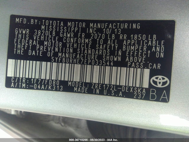 Toyota Corolla L/le/s/s Plus/le Plus 2014 5YFBURHE7EP033544 Image 11