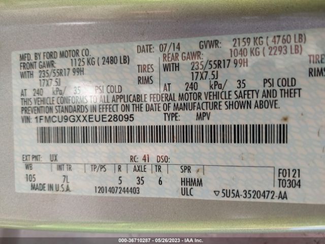 1FMCU9GXXEUE28095 Ford ESCAPE SE