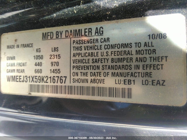 2009 SMART FORTWO PURE/PASSION/BRABUS VIN: WMEEJ31X59K216767