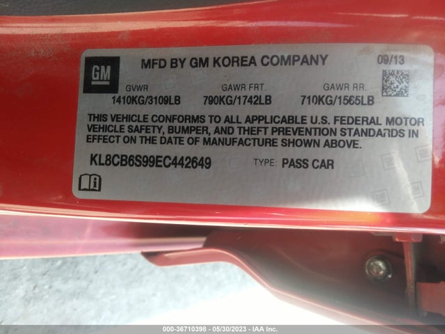 Chevrolet SPARK LS 2014 KL8CB6S99EC442649 Image 9