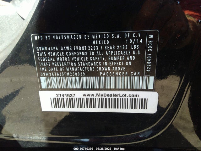 3VW3A7AJ5FM238939 Volkswagen Jetta Sedan 2.0l Tdi S
