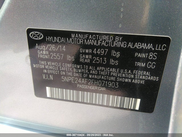 Hyundai Sonata 2.4l Se 2015 5NPE24AF2FH071903 Image 9