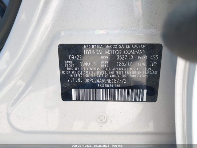 Hyundai Accent Sel 2022 3KPC24A69NE187772 Image 9