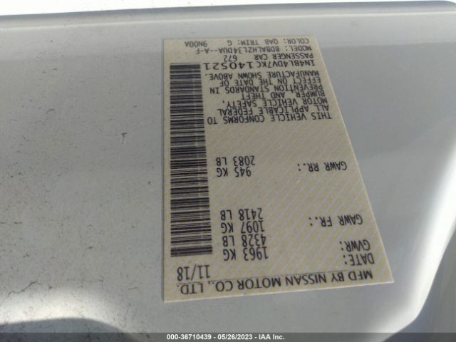 1N4BL4DV7KC140521 Nissan Altima 2.5 Sv