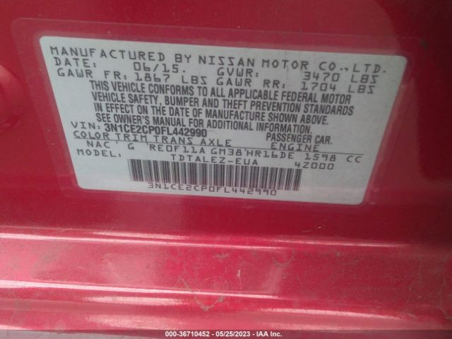 3N1CE2CP0FL442990 Nissan Versa Note Sl