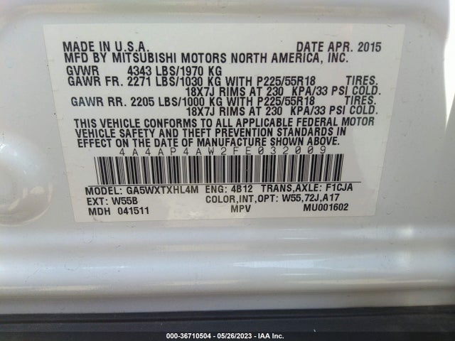 4A4AP4AW2FE032009 Mitsubishi Outlander Sport 2.4 Gt