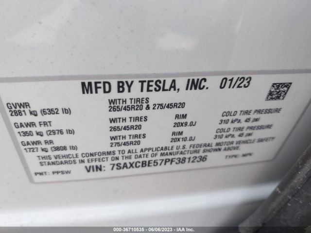7SAXCBE57PF381236 Tesla MODEL X