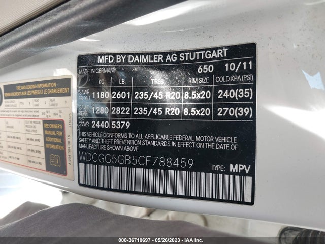 36710697 :رقم المزاد ، WDCGG5GB5CF788459 vin ، 2012 Mercedes-benz Glk-class Glk 350 مزاد بيع