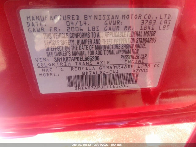 Nissan SENTRA SV 2014 3N1AB7AP0EL665206 Image 10