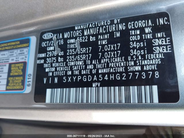 5XYPGDA54HG277378 KIA Sorento Lx V6