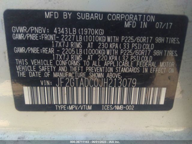 JF2GTADC0JH213079 Subaru Crosstrek Premium