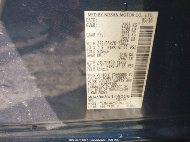 5N1AZ2MH2GN146009 Nissan Murano Platinum