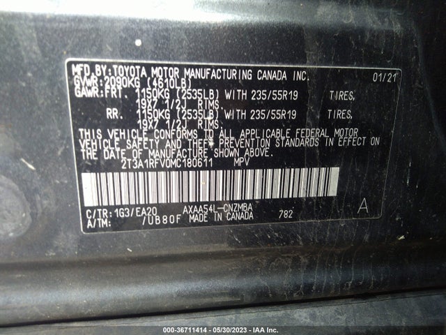 2021 TOYOTA RAV4 XLE PREMIUM VIN: 2T3A1RFV0MC180611