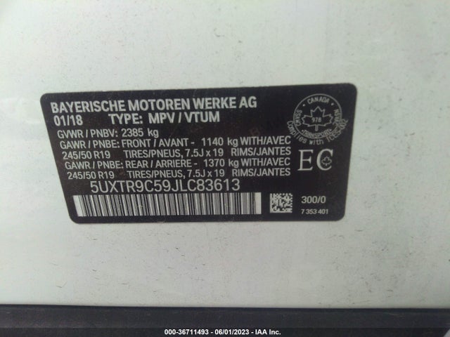 BMW X3 Xdrive30i 2018 5UXTR9C59JLC83613 Image 9